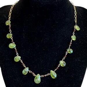 Natural Green Peridot Briolette Red Garnet Gemstones 14K Gold Filled Necklace